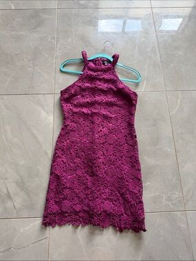 Lulu's Hot Pink Floral Lace Dress